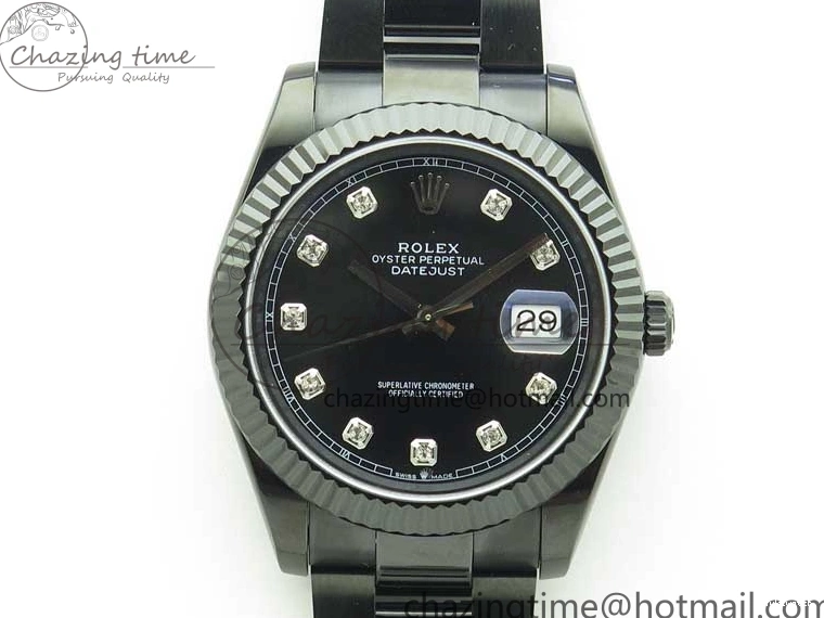 All Markers A3235 on Oyster Bracelet 41 Black Dial Black PVD Best Edition VRF Diamonds DateJust PVD 0128